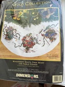 Windswept Santa Tree Skirt  Gold Collection Dimensions Cross Stitch Kit - Picture 1 of 3