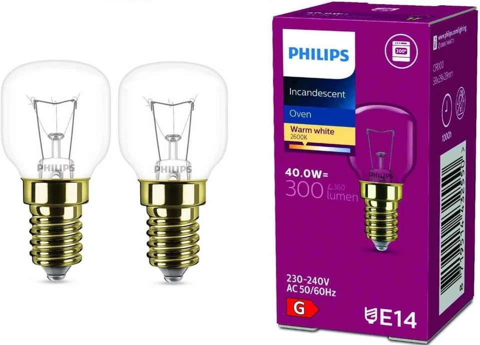 2x Philips Backofenlampe E14 40W Tropfenform 45mm Durchmesser