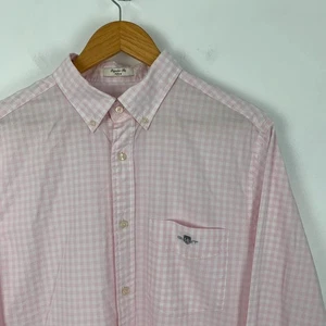 Gant Shirt Mens Large Regular Fit Poplin Pink White Gingham Check Long Sleeve - Picture 1 of 13