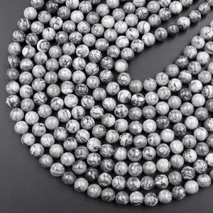 AAA Grey Map Jasper Gemstone 6 MM Round Smooth Beads Strand 15.5" For Jewelry - Picture 1 of 3