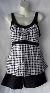 Rekita Women's 2 Pc Tankini Skort Set Sz 2XL Black White Polka Dots Swimwear - Picture 1 of 11
