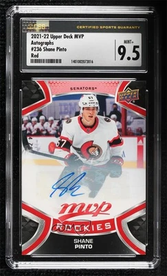 2021-22 Upper Deck MVP Red /5 Shane Pinto #236 CSG 9.5 Mint Plus Rookie Auto RC - Image 1 of 2