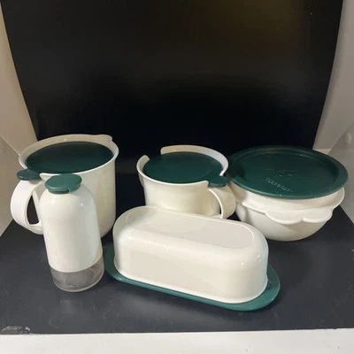Tupperware Sugar Bowl 2310A-1 10 Oz Creamer 2309A-4 12 Oz  Green Snap Lids - Image 1 of 4