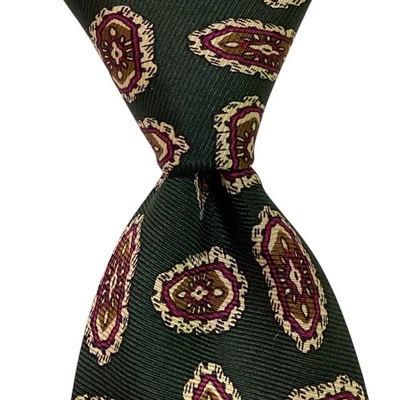 HUGO BOSS Men's 100% Silk Necktie ITALY Designer Geometric Green/Ivory/Brown EUC - Image 1 of 3