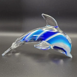 Pisapapeles arte vidrio soplado delfín azul/blanco remolino náutico playa casa decoración - Imagen 1 de 16
