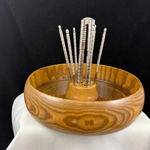 Mid-Century Modern Wooden Nutcracker Bowl w/Metal Nut Cracker & 6 Picks - Picture 1 of 8