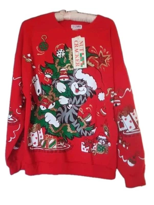 Sudadera De Colección Cascanueces Pintura Hinchada Fea Navidad Cuello M Abuela Gato Nueva con Etiquetas Foto 1 de 4