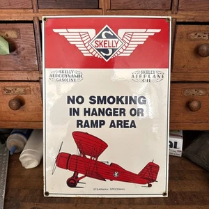 Vintage Metal Skelly Airplane Oil Ande Rooney Porcelain Sign 9 3/8"x13 3/8" - Bild 1 von 4