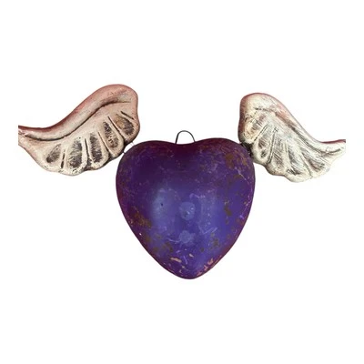 Purple Heart with White Wings Wall Art Ornament Rustic Boho Decor - Image 1 of 4