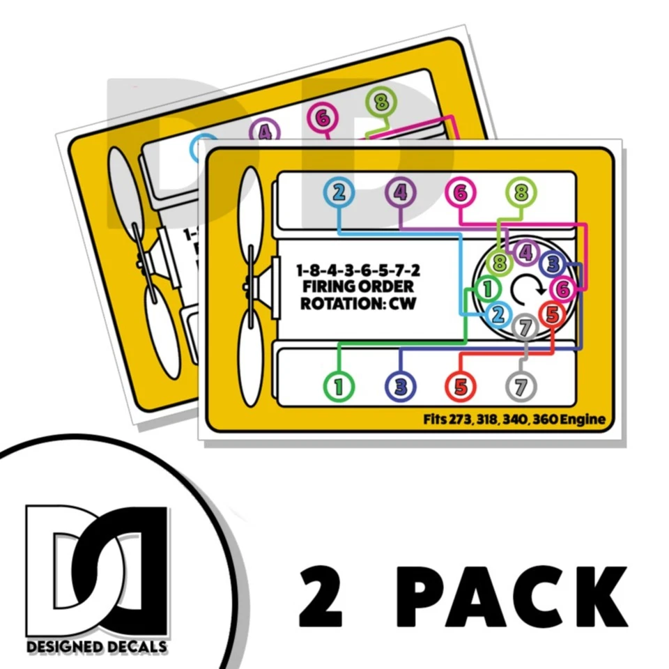 CALCOMANÍA DE PEDIDO DE DISPARO PARA MOTOR Dodge Chrysler 8 cilindros 273 318 340 360 paquete de 2 Foto 1 de 1
