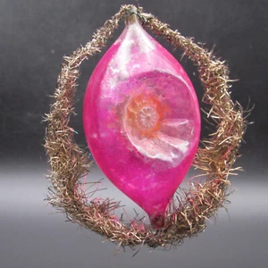 Ornamento in vetro vintage, doppia estremità, aureola filo stropicciato, Germania - Foto 1 di 11