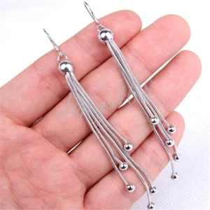 925 Sterling Silver Chandelier Ball Beads 3.75 inch Long Dangle Earrings Y753 - Picture 1 of 3