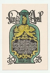 MAX KISLINGER: Vermählungsanzeige für Gerald Fischer-Colbrie und Maria, 1953 - Picture 1 of 1