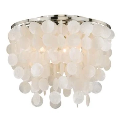 Elsa 16 in. Satin Nickel Capiz Shell Coastal Flush Mount Round Ceiling Light - Image 1 of 4