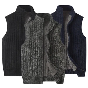 Mens Winter Warm Knitted Waistcoat Fleece Wool Lined Vest Jacket Gilet Soft Tops - Picture 1 of 11