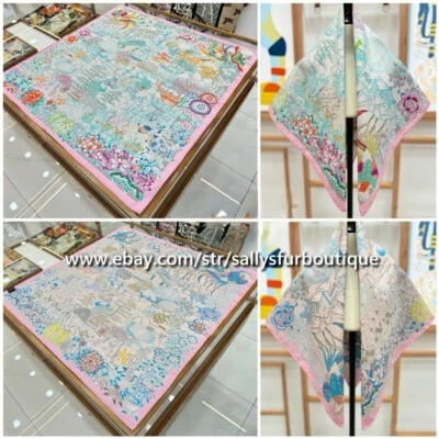 Sallys Boutique 18 Momme Twill Silk Wrap Scarf Flowers Print 2 Face Shawl 35" - Image 1 of 4