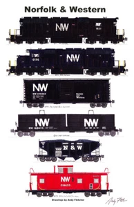 Póster de tren de carga Norfolk & Western 11""x17"" firmado por Andy Fletcher - Imagen 1 de 1