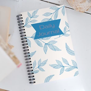 Blue Leaves Spiral Notebook Journal Lined Ruled Hardcover Diary for Women - Picture 1 of 1