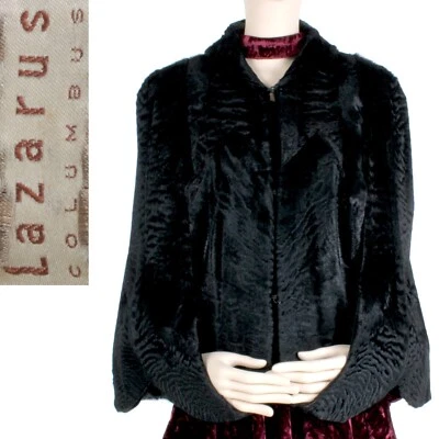 Cuello de pie vintage de piel de astracán de cordero persa negro Lázaro años 40 Foto 1 de 4