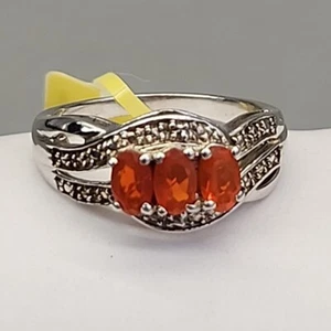 Lab Created Garnet Ring Orange Oval Stones STS Sterling Silver 925 JTV Sz 6 - Picture 1 of 8
