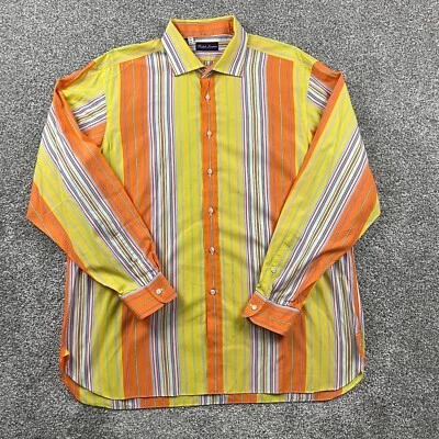 Camisa Ralph Lauren Hombre 18 Rayas Abotonadas Amarillo Naranja Colorida Hecha en Italia Foto 1 de 4
