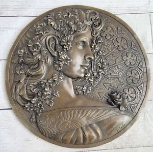 Escultura de bronce grande hecha a mano con placa de bajorrelieve cara de mujer estatua oferta arte - Imagen 1 de 10
