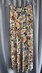 Billabong Floral Size Medium Pull On Wide Split Leg Pants Hippy Boho Tropical - Picture 1 of 10