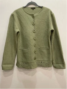 Vintage Rino Rossi Boiled Wool Jacket Cardigan Button Up Floral Cutout Green M - Picture 1 of 19