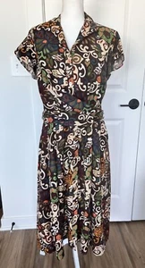 Lafayette 148 Brown Floral Dress with tie SZ: 14 - Imagen 1 de 8
