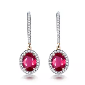 Jewelry Sets Oval 6x8mm 14Kt Yellow Gold Real Diamonds Blood Red Ruby Earrings - Picture 1 of 8