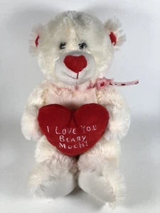 Sound N Light Animatronics Plush White Bear Heart Love You Beary Much Valentines - Picture 1 of 11