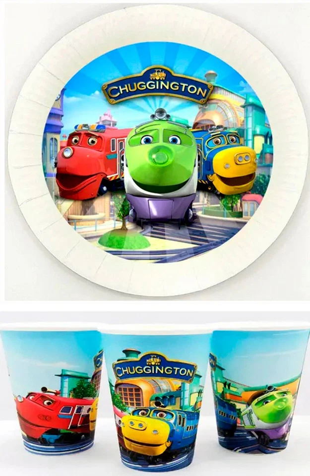 Chuggington Fiesta Cumpleaños Banner Plato Taza Fiesta Cupcake Toppers Remolino Decoración Foto 1 de 1