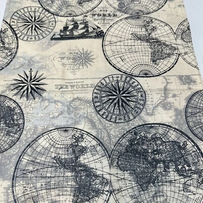 Lula Bijoux World Travels Globe Navigation Cotton Quilting Fabric 44" X 36" - Image 1 of 4