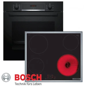 Bosch Herdset Autark Backofen Schwarz 3D Heißluft + Glaskeramik Kochfeld Rahmen - Bild 1 von 8