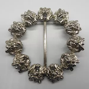 Vintage Roaring Lion Head Brooch Pin or Sash Belt Buckle Combo Silver Tone 3" - Picture 1 of 7