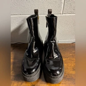 MICHAEL KORS Geller Patent Leather Rubber Wedge Booties black Size 7M - Picture 1 of 12