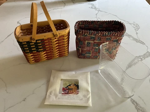 Longaberger CC 2002 MINIATURE MINI FLAG BASKET COMBO Protector Liner And COA Cover