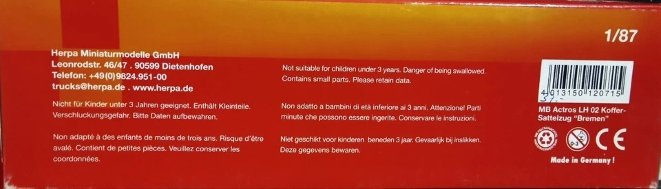HERPA 120715 Camion autoarticolato 5 assi MB Actros LH "Bremen-Truck" - scala H0 - Immagine 1 di 4