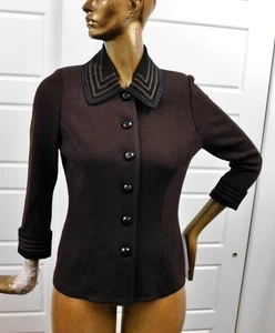St John Collection Brown Santana Knit Acylic Button Jacket Blazer sz 10 - Picture 1 of 4