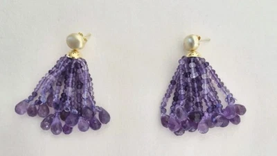 OHRRINGE MIT QUASTEN AUS Amethyst Mit Briolett Tropfen Amethyst ZUM WECHSELN  - Bild 1 von 4