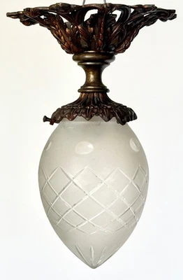 Antique French Cut Glass Ceiling Light Decorative Bronze Rose Fixing Rewired — 第 1/4 张图片