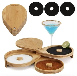 Margarita Salt Rimmer Set,1 Pack 3 Tier Bar Glass Rimmer Bamboo Wood Sugar Sa... - Picture 1 of 3