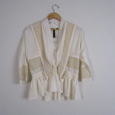 Top para mujer Robert Rodriguez 4 ojales renacentistas vintage seda blanco roto Foto 1 de 4