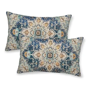 Boho Lumbar Pillow Covers 12x20 Set of 2, Blue 20" x 12" (Pack of 2) Boho-6 - Picture 1 of 8