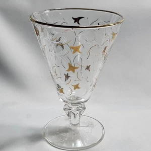 Libbey Royal Fern Drinking Glasses Pedestal Vint Gold  &White  - Picture 1 of 2