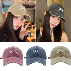 Women Bow Embroidered Peaked Washed Caps Adjustable Casual Multi Color Retro ] - Picture 1 of 22