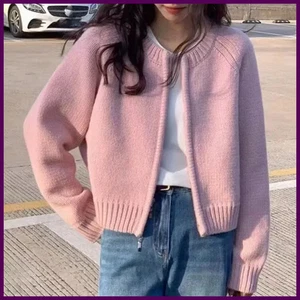 Cárdigan corto de punto otoño invierno para mujer color liso manga larga redondo. - Imagen 1 de 23