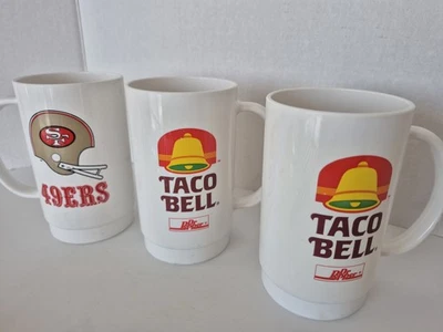 复古 TACO BELL MUG 塑料旧金山 49er 足球 DR PEPPER 促销杯 — 第 1/4 张图片