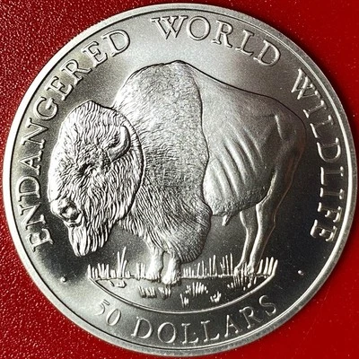 1990 COOK ISLANDS $50 SILVER MATTE PROOF "BUFFALO" BISON WILDLIFE MNT=600 COINS! - Image 1 of 3