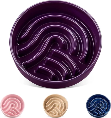Slow Feeder Dog Bowl, 0.6 Cup Ceramic Slow Feeding Food Dish for Small Breed, Pu - Image 1 of 4